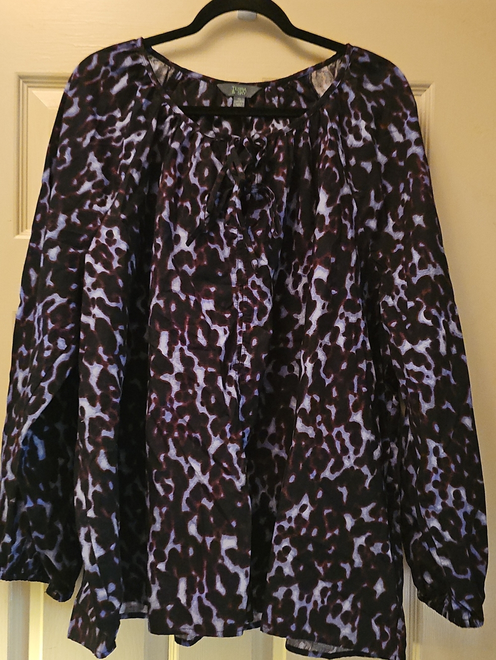 Terra & Sky Purple and Black Animal Print Peasant Blouse